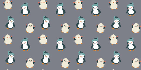 vector illustration penguins seamless pattern