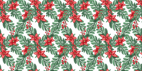 vector illustration holiday floral wreath seamless pattern