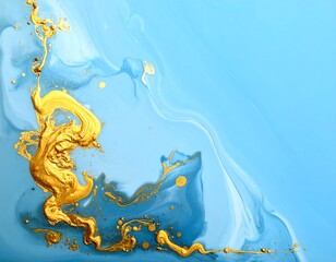 Azure and gold abstract, swirling patterns like ocean foam and golden rivulets