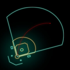 Stylized neon baseball field outline with dynamic arc trajectory, perfect for modern sports graphics © Revisio