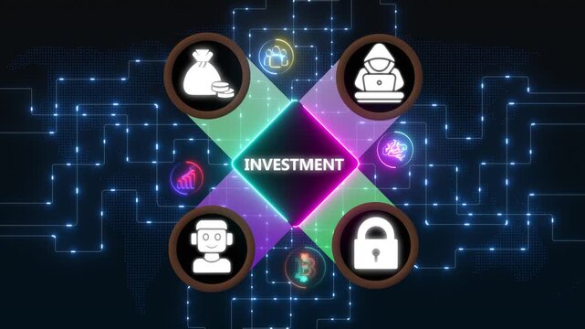 Global investment strategy and financial planning with data visualization and futuristic interface ,Internet infrastructure concept map Abstract technology background in blue color .