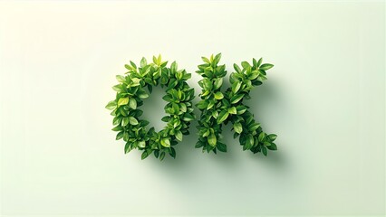 OK in bold letters, with leaves growing out from the edges, set on a clean, simple background.
