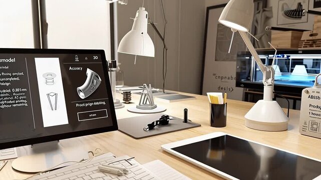 Workstation with computer and 3D printer