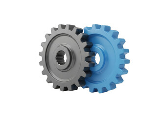 Gears interlocking two different parts into one functional unit isolated on transparent background