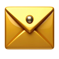 Glossy gold envelope icon with a metallic button, set against a black background