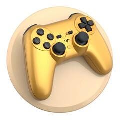 Golden gamepad icon on a beige circular background, with detailed button controls