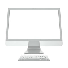 Modern computer with a blank screen and keyboard, rendered against a black backdrop