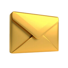 Shiny, three-dimensional gold envelope, rendered on a stark black background