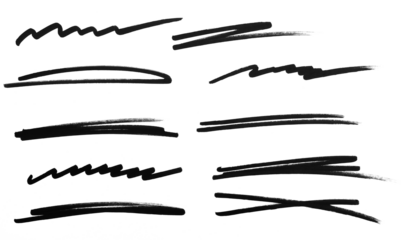 Underline stroke marker felt pen scribbles doodle line collection. Hand drawn outline sketch wave brush mark elements crosshatch rough dividers set for text highlight underline emphasis.