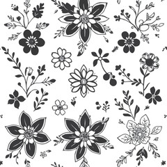 Black minimalist brush style floral pattern