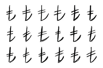 Set of hand drawn turkish lira currency symbol. Brush stroke doodle. Single element for design