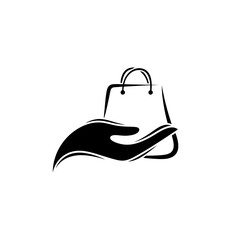 Shopping Bag Symbol: A minimalist and elegant emblem features a hand cradling a shopping bag. It's a clean design suitable for retail.