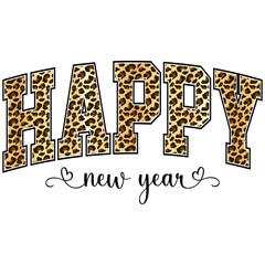Happy New Year Leopard PNG, Festive Animal Print Holiday Sublimation Design