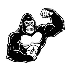 Fototapeta premium Dynamic Mascot Logo of an Aggressive Gorilla Flexing Muscles in a Bold Sport Style