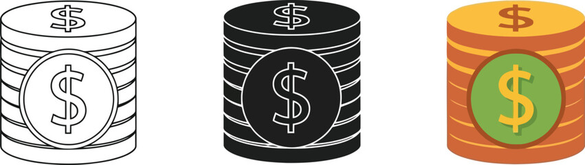Obraz premium Stack of coins with dollar sign vector illustration
