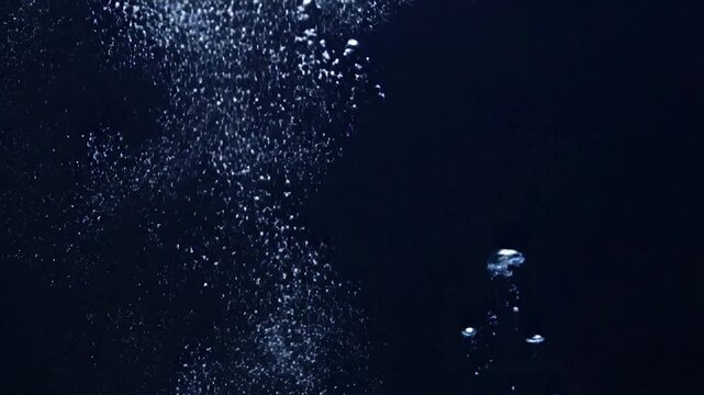 An abstract image features effervescent bubbles rising against a dark, blue background
