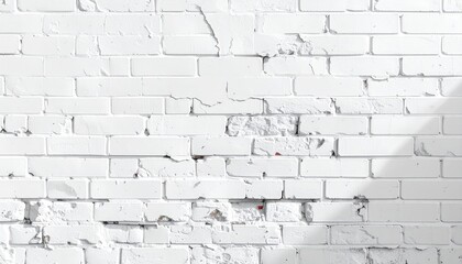 White Brick Wall Texture With Natural Light Shadows And Distressed Patches Detailed Close Up