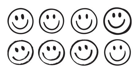 Happy face with smile vector, emoji, expression. Smile face brush stroke. expression joy, happiness. Free hand doodle icon