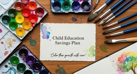 Child Education Savings Plan with Watercolor Painting Tools