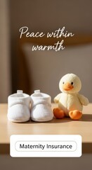 Cute Baby Shoes and Duck Plush Toy on Wooden Surface