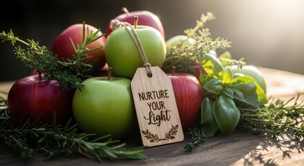 Fresh Apples with a Tag Featuring Nurture Your Light Message