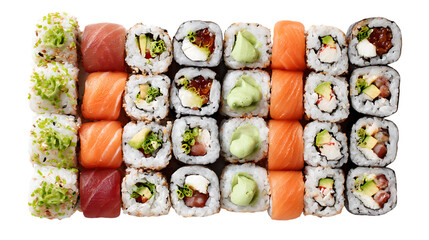 Assortment of sushi rolls isolated on transparent background