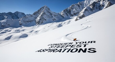Skier gliding down snow covered mountain slope in bright daylight