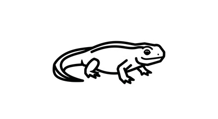 A simple black and white illustration of a lizard, featuring thick lines on a white background