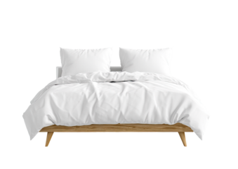 Clean bed white sheets, pillows, wood frame
