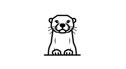 A minimalist, symmetrical black and white illustration of a cartoon otter peeking over a line