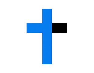Obraz premium Bold geometric cross icon with a blend of blue and black on a white background