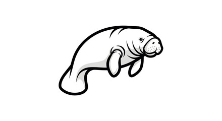 Monochromatic illustration of a sea cow, with black outlines and some shading