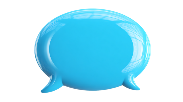 A bright blue glossy speech bubble icon isolated on transparent background