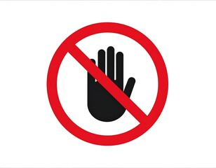Bold illustration featuring a black hand silhouette within a red forbidden circle, plain white background