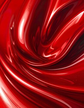 Vibrant Red Chrome Liquid Swirl Abstract