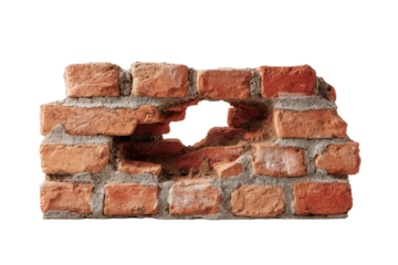 Bricks missing from wall section, isolated, dark background
