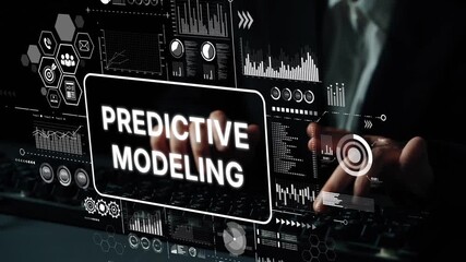 Business Professional Engaging in Predictive Modeling with Digital Data Visualization and Graphical Representations in Modern Office. Asymptotic smart data analytic. - Powered by Adobe