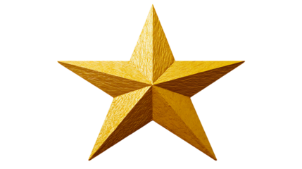 Golden fivepointed star isolated on transparent background