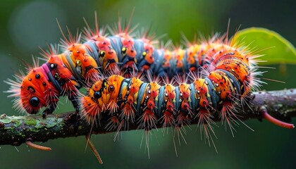 Vibrant Caterpillar on Branch A Macro View of Nature's Artistry