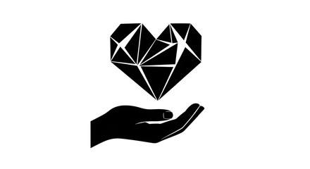 Black Geometric Heart Floating Above Silhouette Hand on White