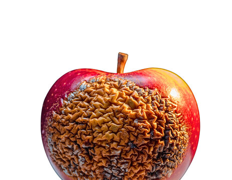 Rotten Apple: A close-up shot of a ripe, red apple, partially afflicted by decay, highlighting the natural decomposition process and the contrast between freshness and decay.