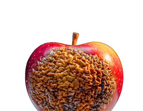 Rotten Apple: A close-up shot of a ripe, red apple, partially afflicted by decay, highlighting the natural decomposition process and the contrast between freshness and decay.