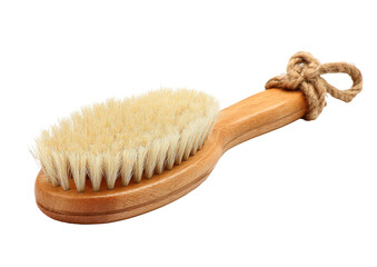 Wooden bath brush with soft, light bristles and rope handle