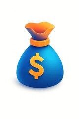A vibrant blue money bag with a golden dollar sign symbolizing wealth and financial success