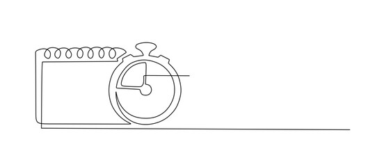 Continuous one single line drawing of calendar and clock icon. Schedule  appointment  important date concept