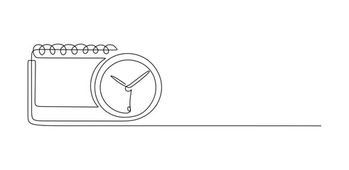 Continuous one single line drawing of calendar and clock icon. Schedule  appointment  important date concept