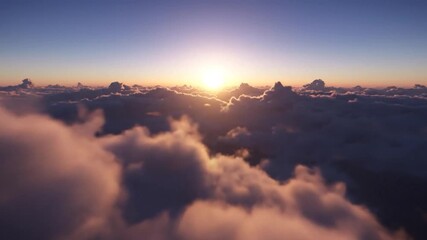 A serene aerial vista reveals a vibrant sunset casting light on a sea of fluffy clouds - Powered by Adobe