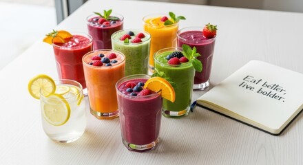 Various Colorful Smoothies With Fresh Fruit in Glasses on a Table