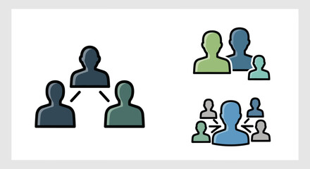 Abstract people icons with connected lines, and group formations