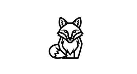Fototapeta premium Minimalist black and white line art illustration of a fox. Sits front-facing